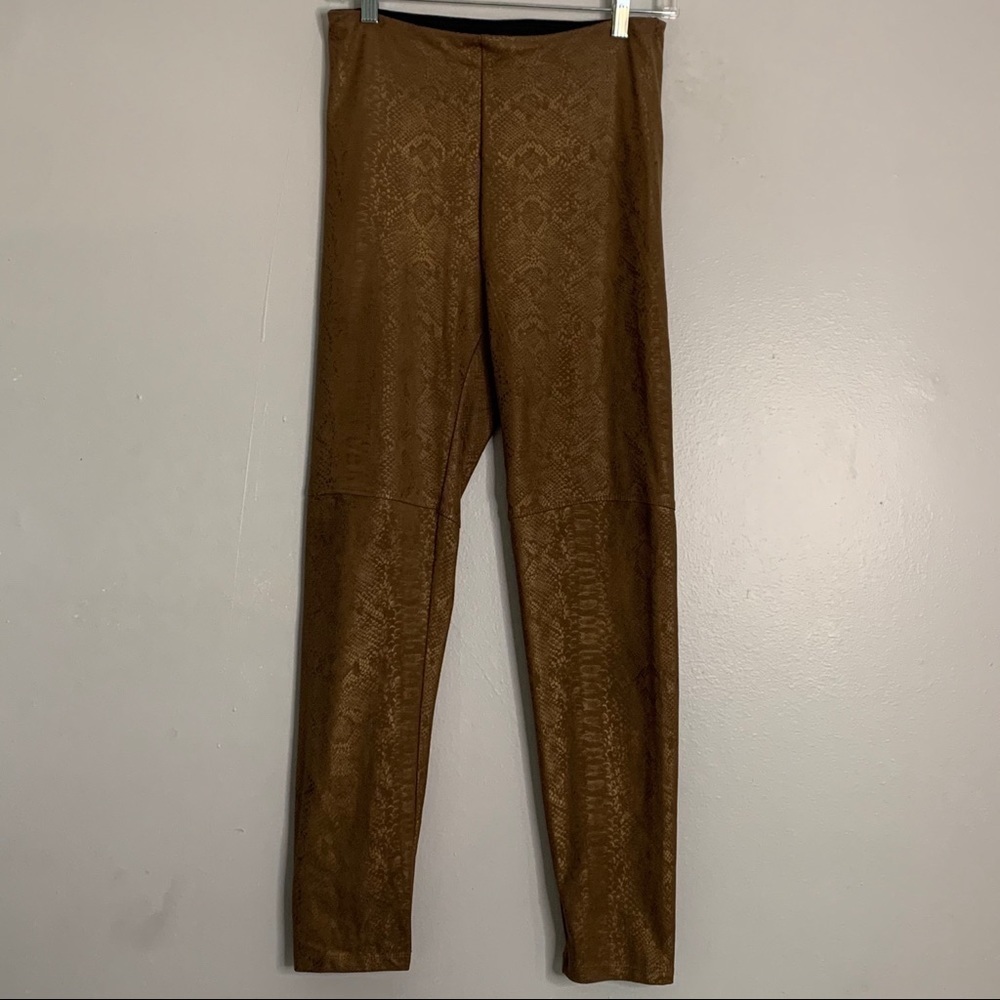 LYSSE Snakeskin Print Copper faux Suede Leggings small skinny pants fitted